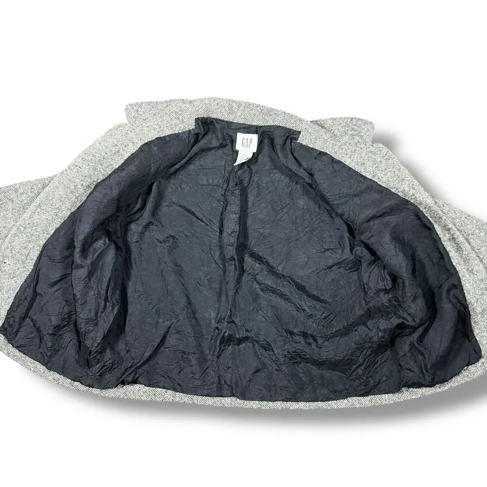 Vintage Gap Womens Blazer 12 Gray Black Tweed Wool Jacket Preppy Acadamia Office